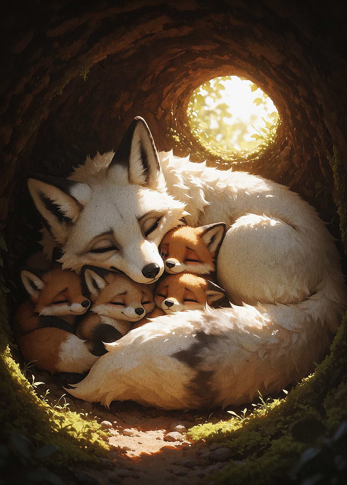 Sleeping Fox Family Cozy Art