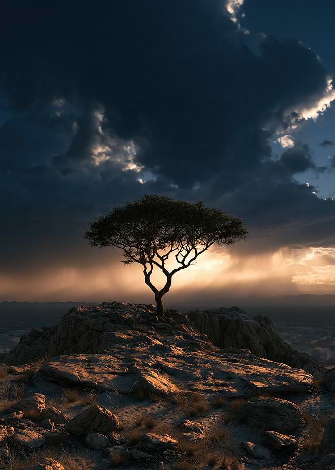 Solitary Tree on Rocky Hill