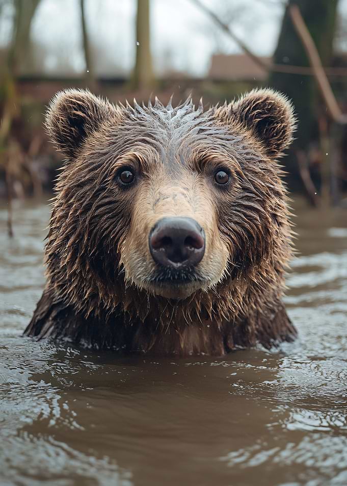 Close-up Portrait of a Swimming Bear