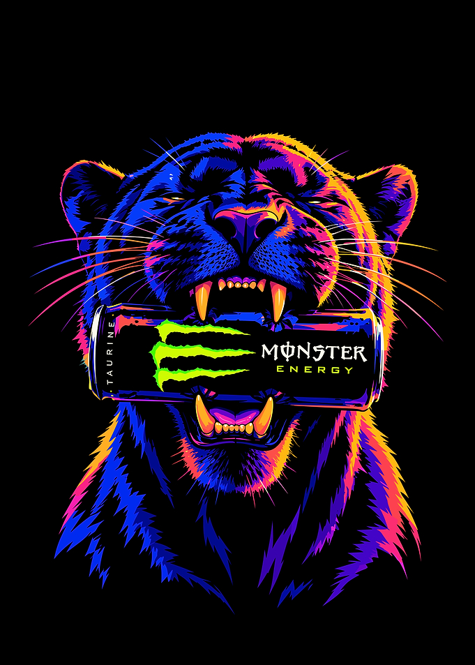 Neon Panther Holding Monster Energy Can