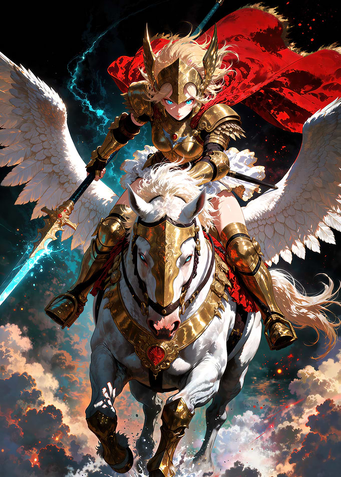 Valkyrie Warrior Riding Winged Horse