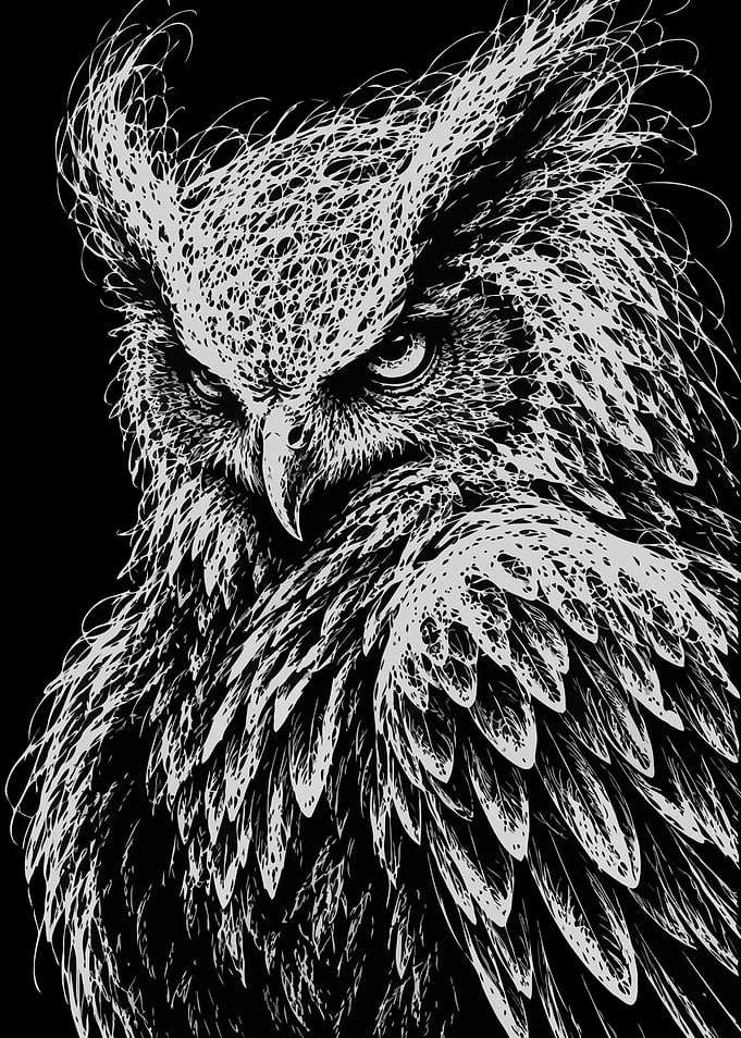 Silent Watcher Gothic Owl Ink Art