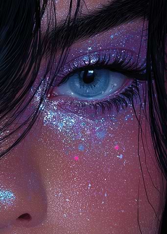 Close-up of Eye with Glitter Makeup