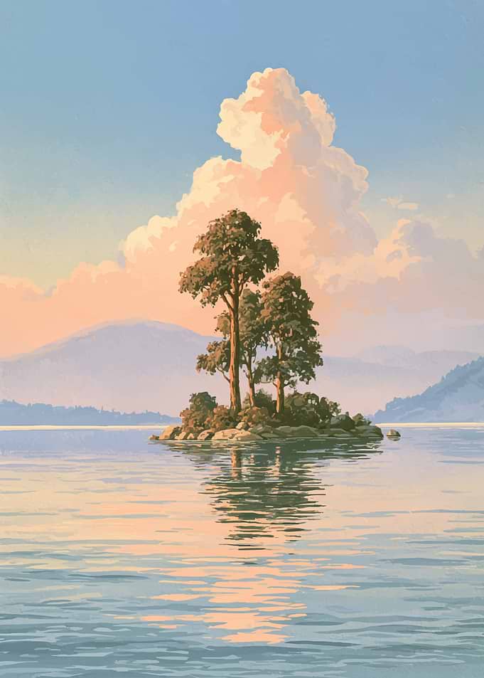 Serene Island at Sunset