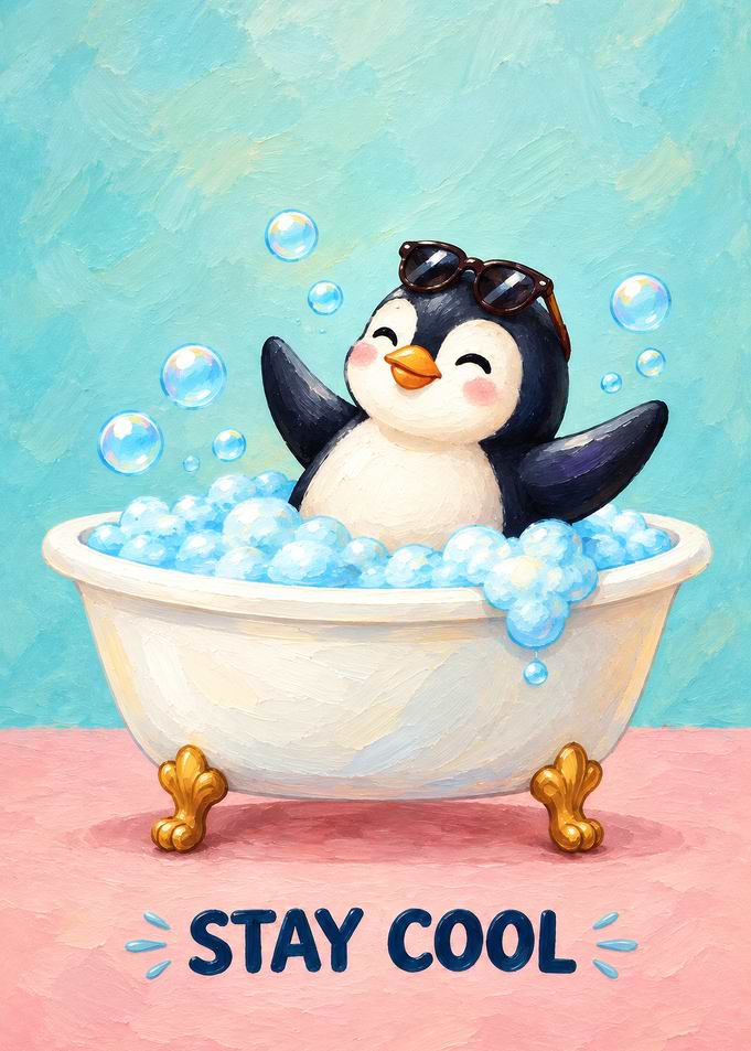 Cute Penguin Taking a Bubble Bath