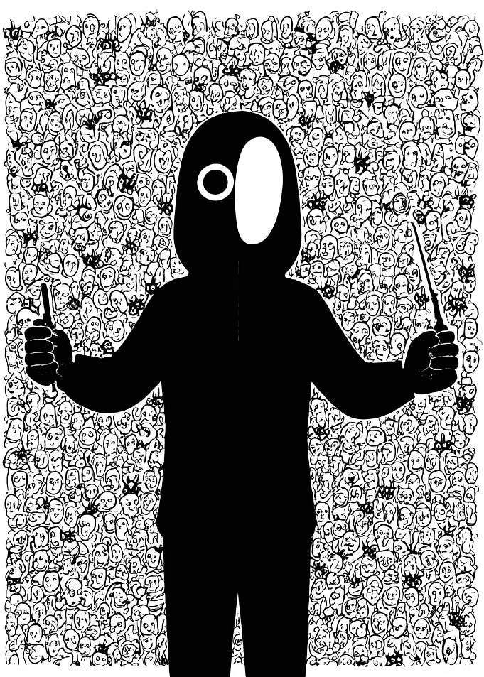 Black Silhouette Figure Amidst Crowd