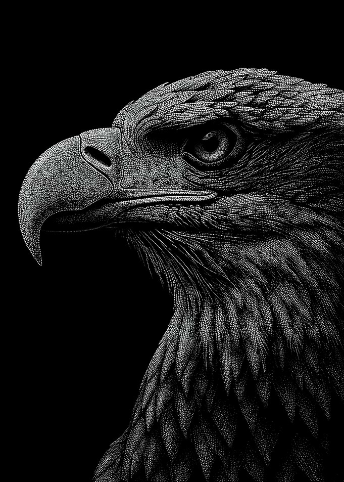 Majestic Monochrome Eagle Profile In Stipple Dotwork