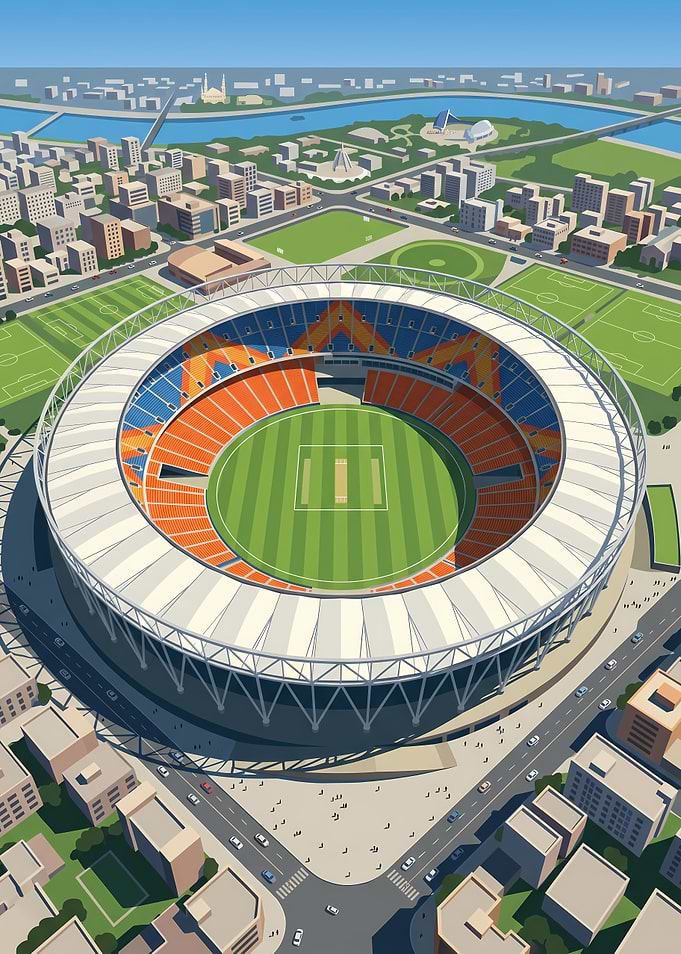 Aerial View of Cricket Stadium
