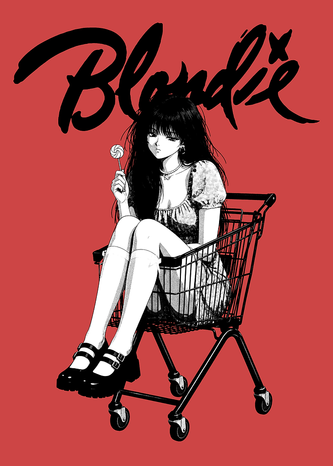 Blondie Anime Girl in Shopping Cart