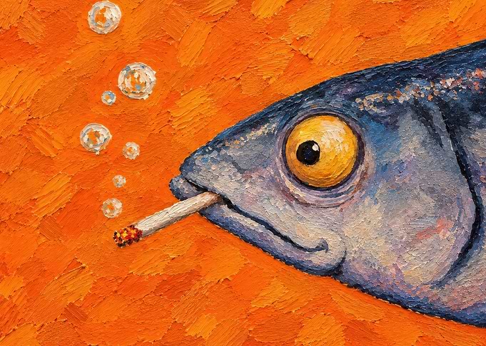 Oil Painting of Smoking Fish