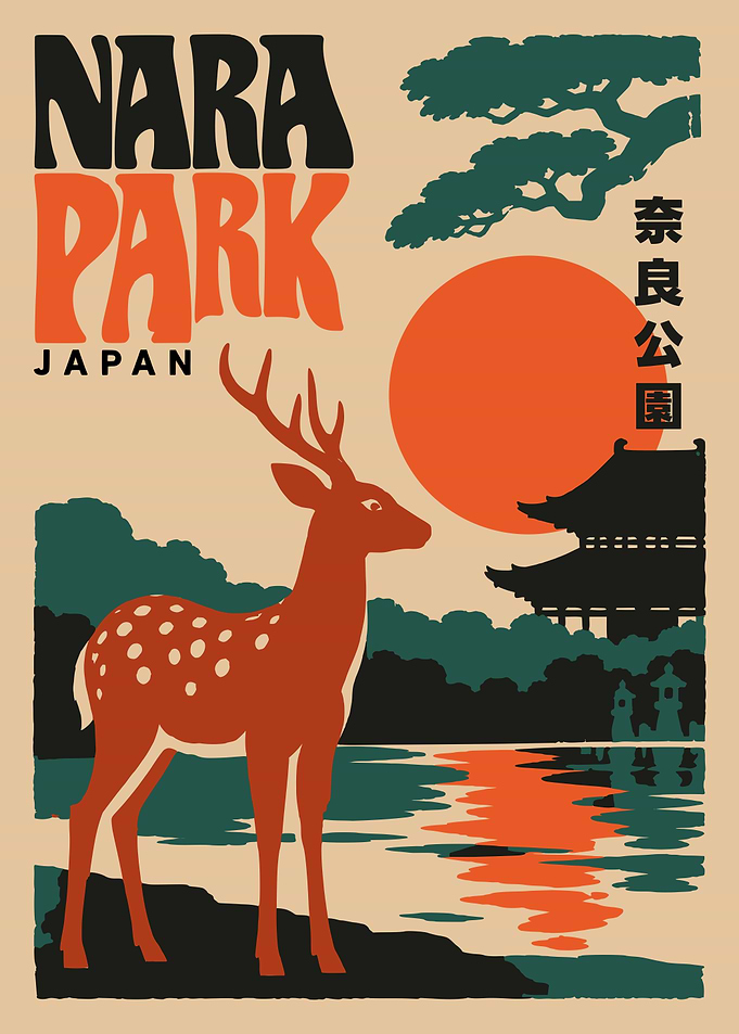 Nara Park Japan Vintage Travel Poster