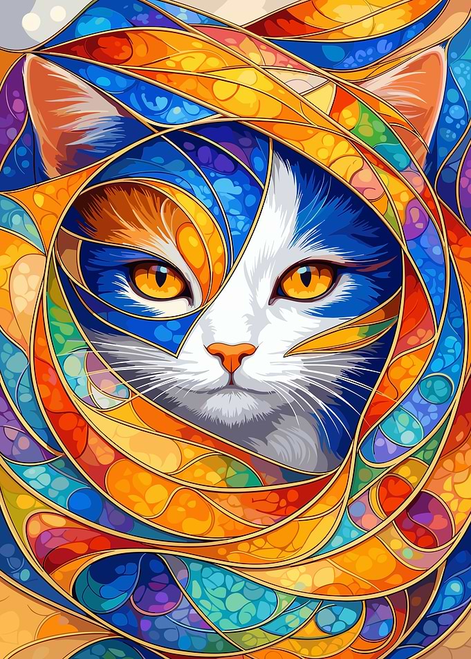 Stained Glass Style Cat Portrait