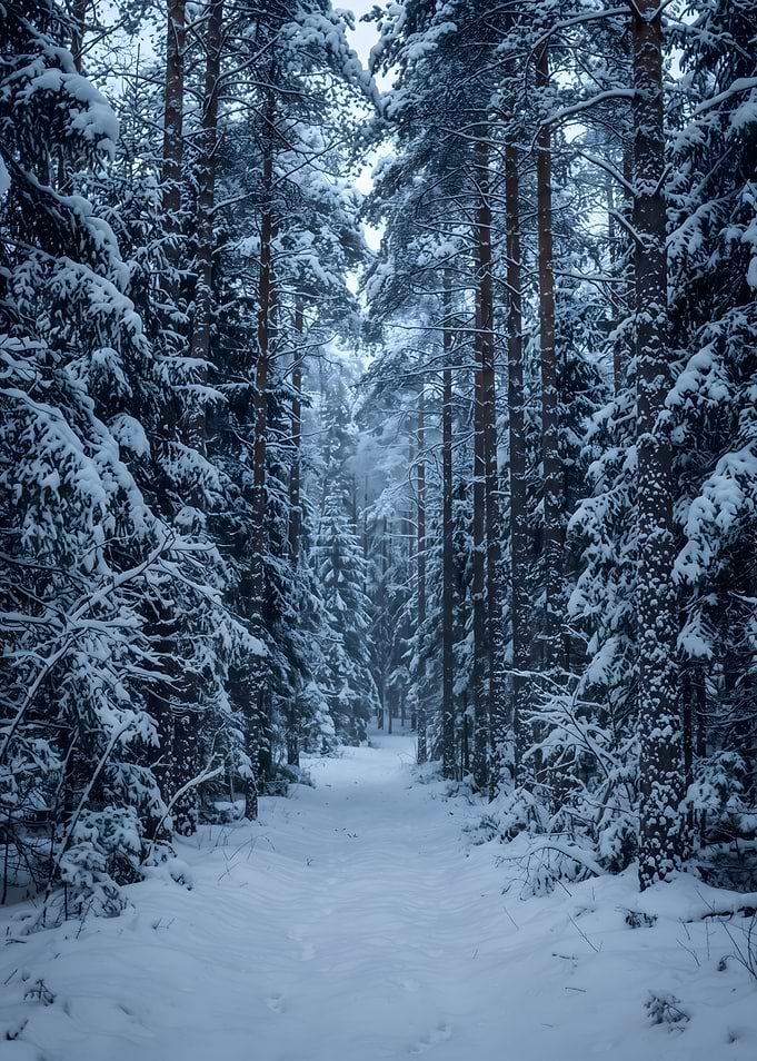 Snowy Forest Path in Winter