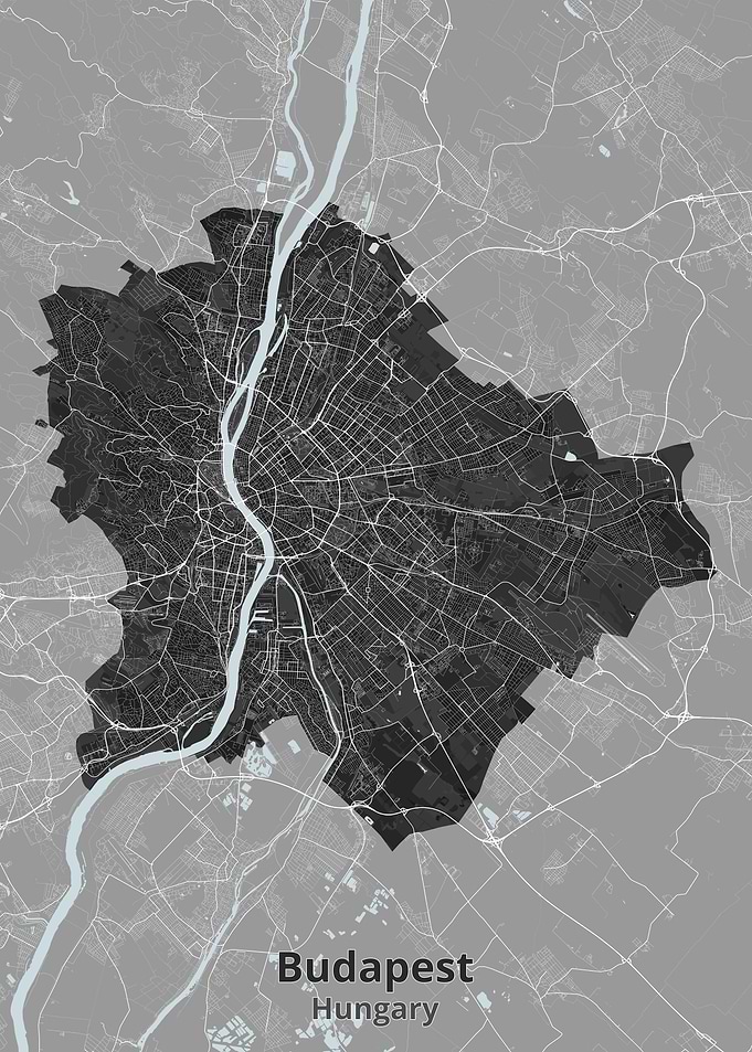 Minimalist Map of Budapest, Hungary