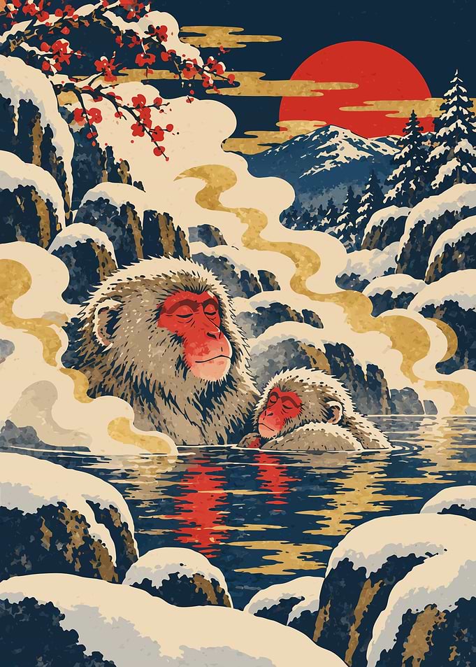 Snow Monkeys in Hot Spring