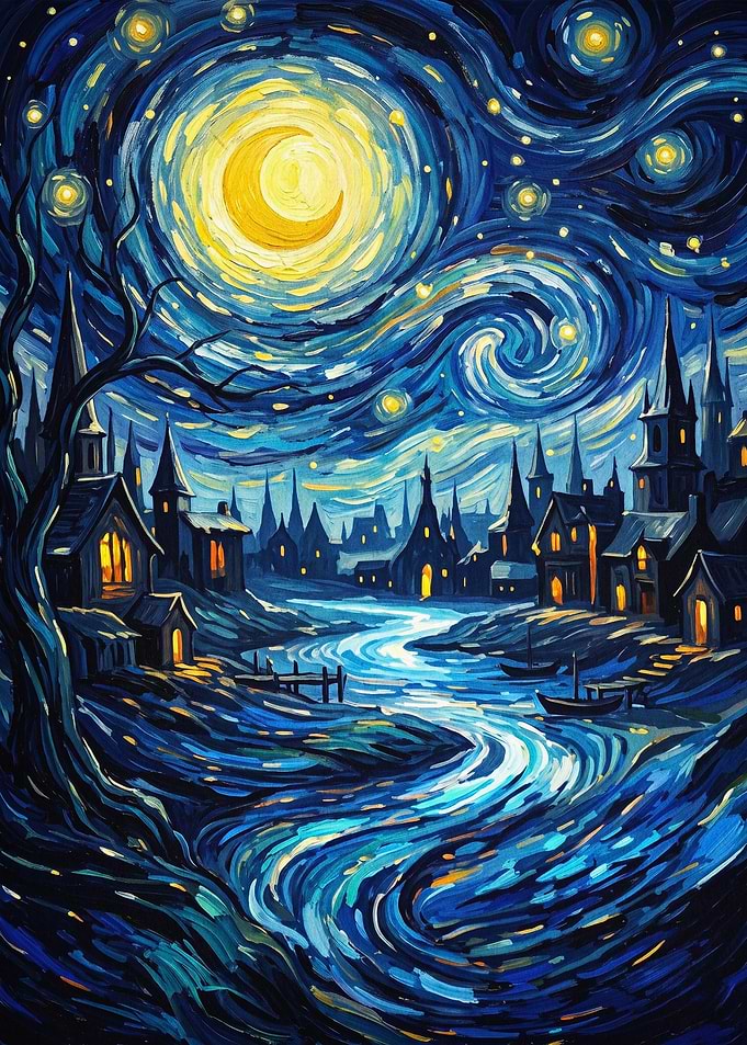 Starry Night Town Imp. Art Poster