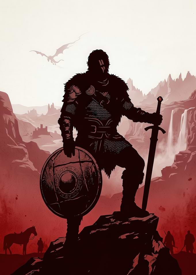 Crimson Desert Warrior Standing on Rock Silhouette