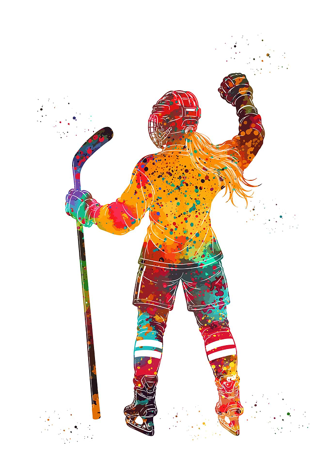 Watercolor Female Ice Hockey Player