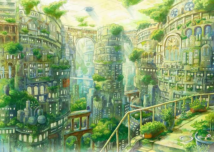 Lush Green Solarpunk Cityscape