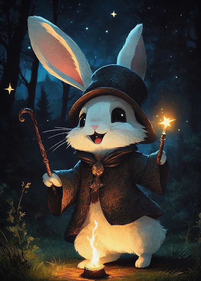 Magical Bunny Forest Art Poster