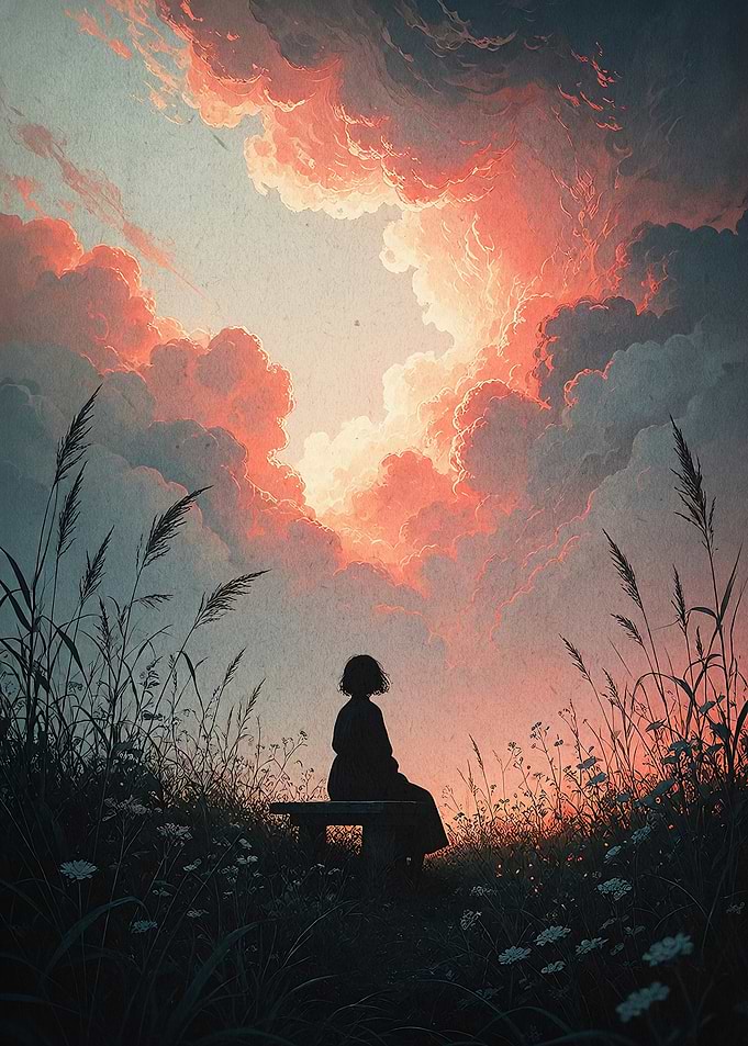 Girl Watching Sunset Anime Art