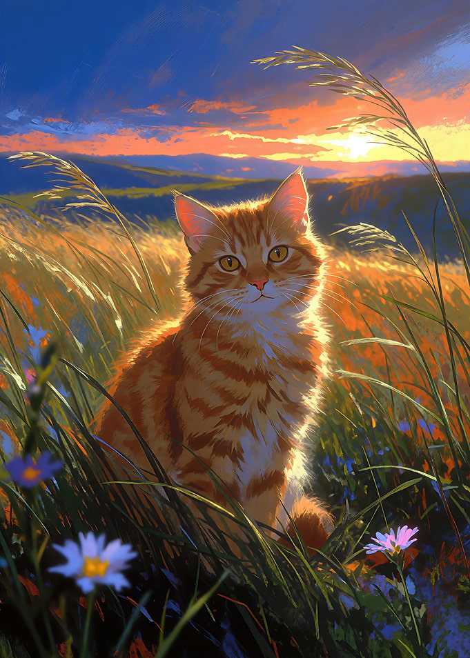 Orange Tabby Cat in Sunset Meadow