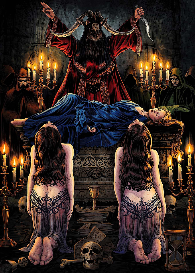 Occult Ritual with Goat-Headed Figure