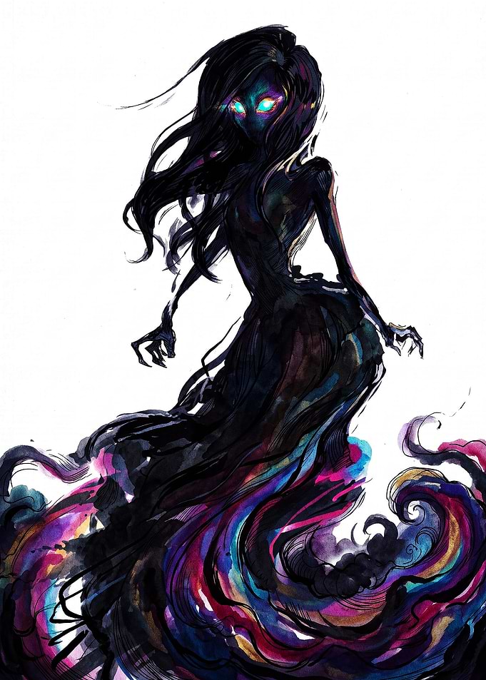 Ethereal Shadow Spirit with Glowing Eyes
