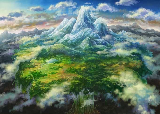 Floating Island with Snowy Mountain Peak