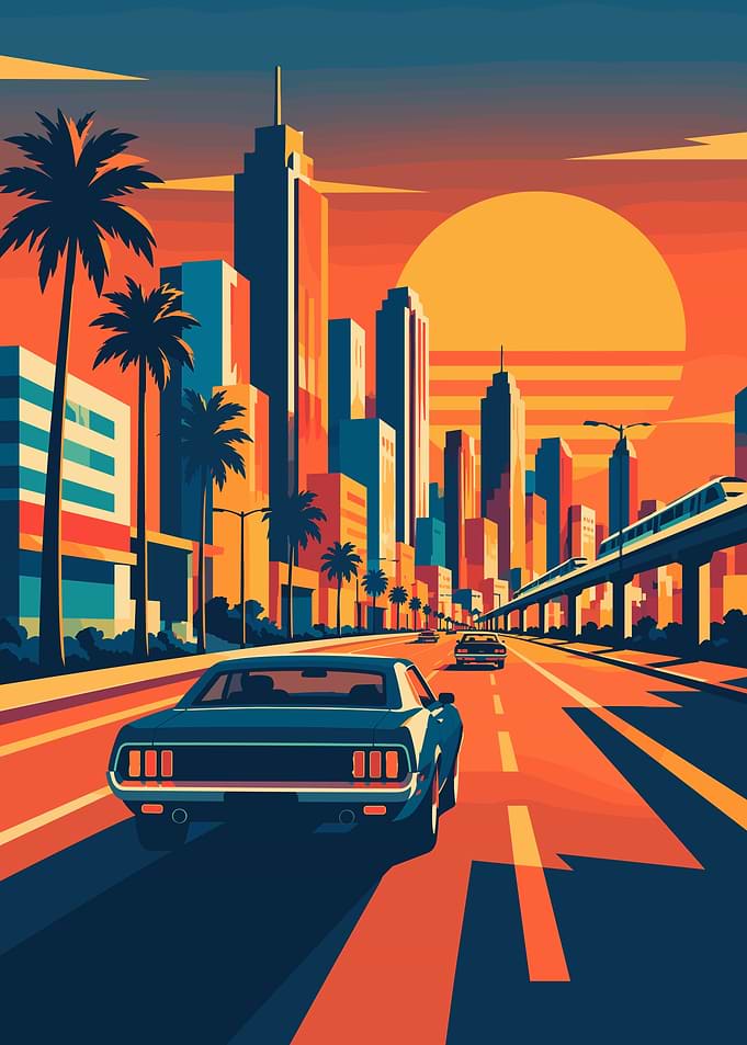 Retro Synthwave City Sunset Drive