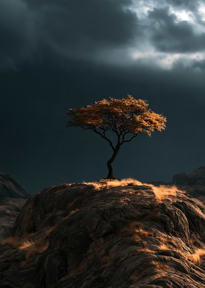 Solitary Tree on Rocky Hilltop