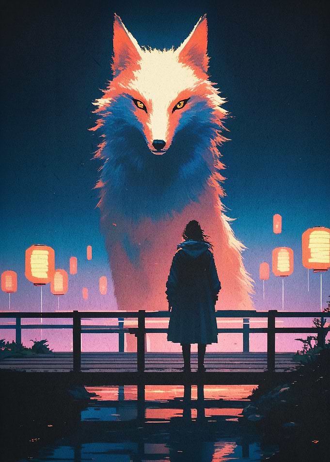 Giant Fox Spirit Retro Anime Poster