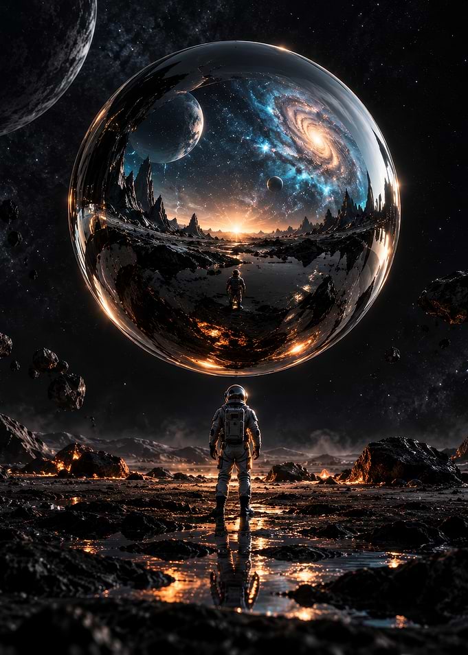 Astronaut Observing a Cosmic Sphere