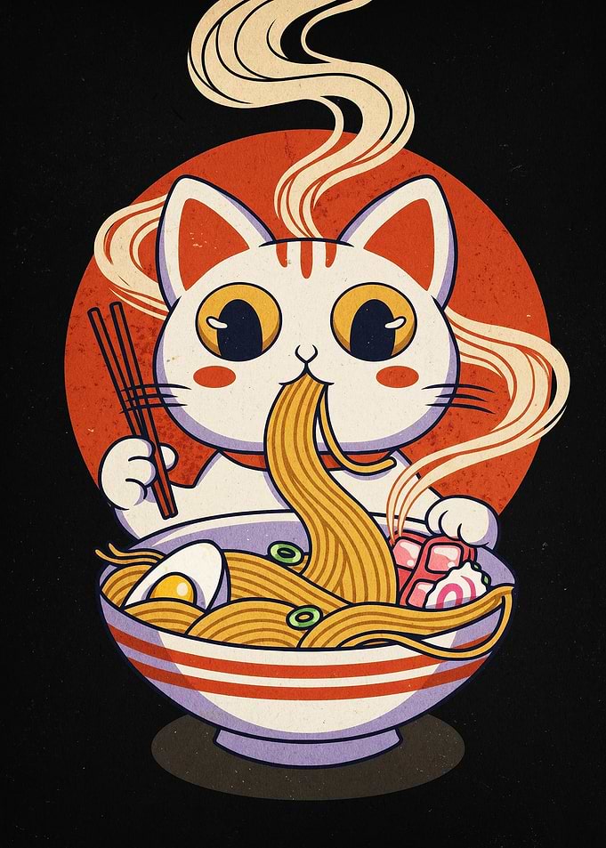 Ramen Cat Japanese Anime Poster