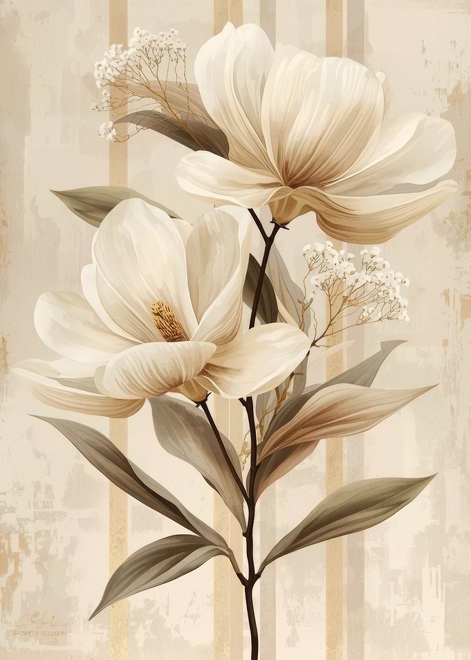 Elegant Beige Magnolia Floral Art