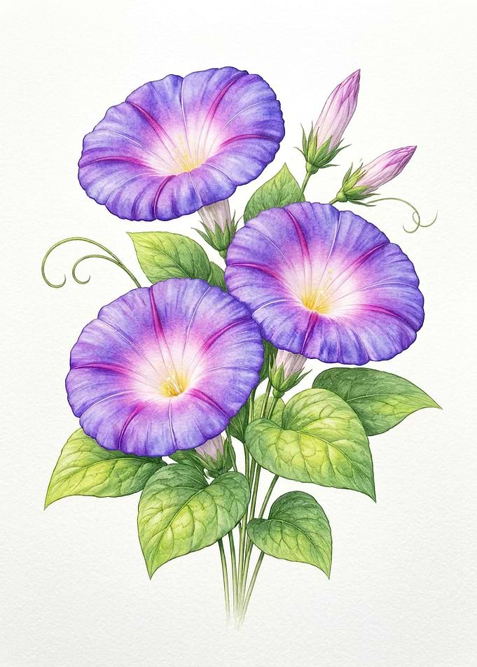 Watercolor Morning Glory Flower Illustration