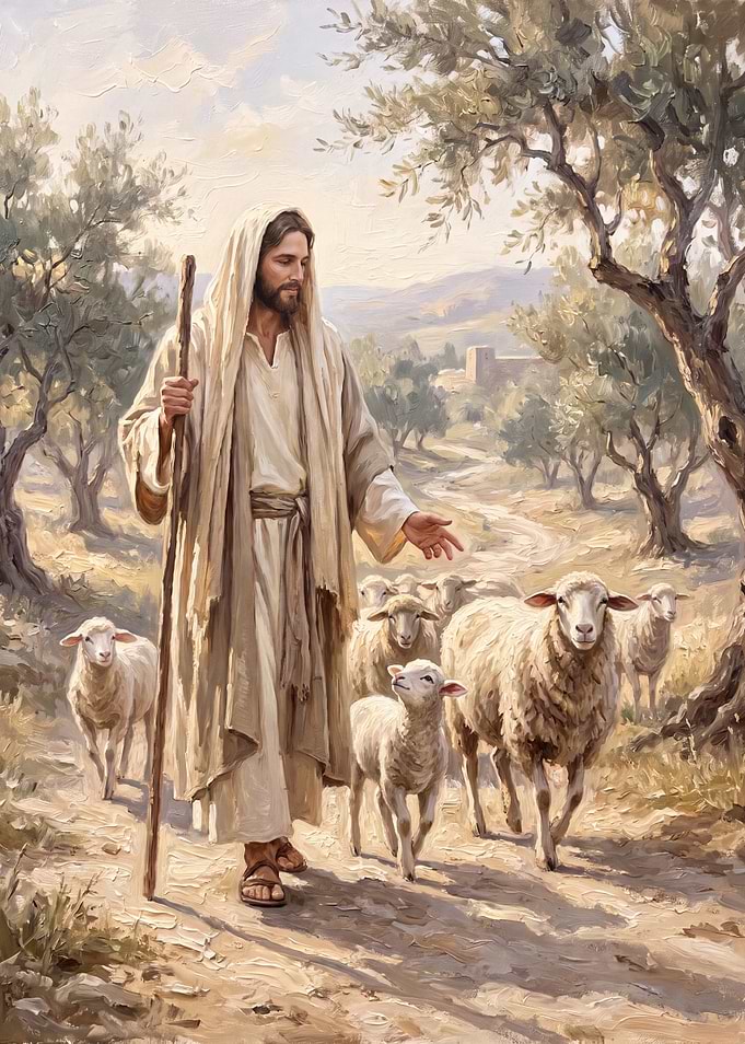 Jesus the Good Shepherd with Sheep