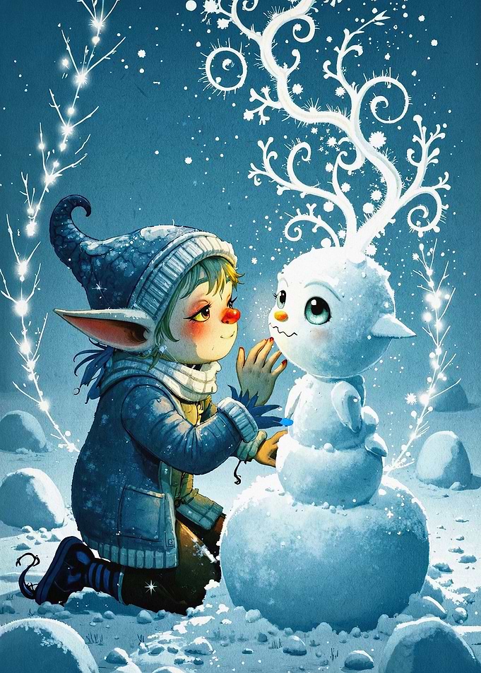 Winter Elf Snowman Fantasy Art