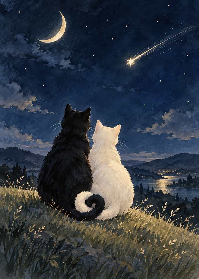 Black and White Cats Watching Stars