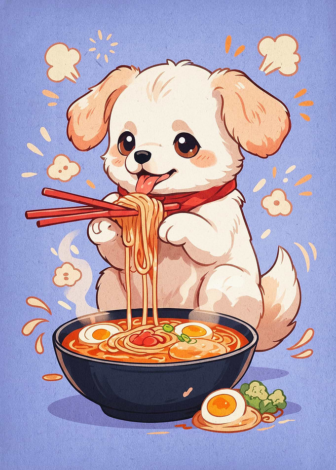 Cute Dog Eating Ramen Poster