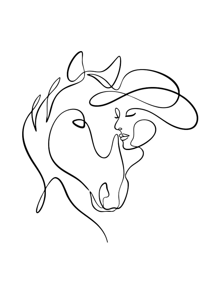 Minimalist Line Art Woman and Horse