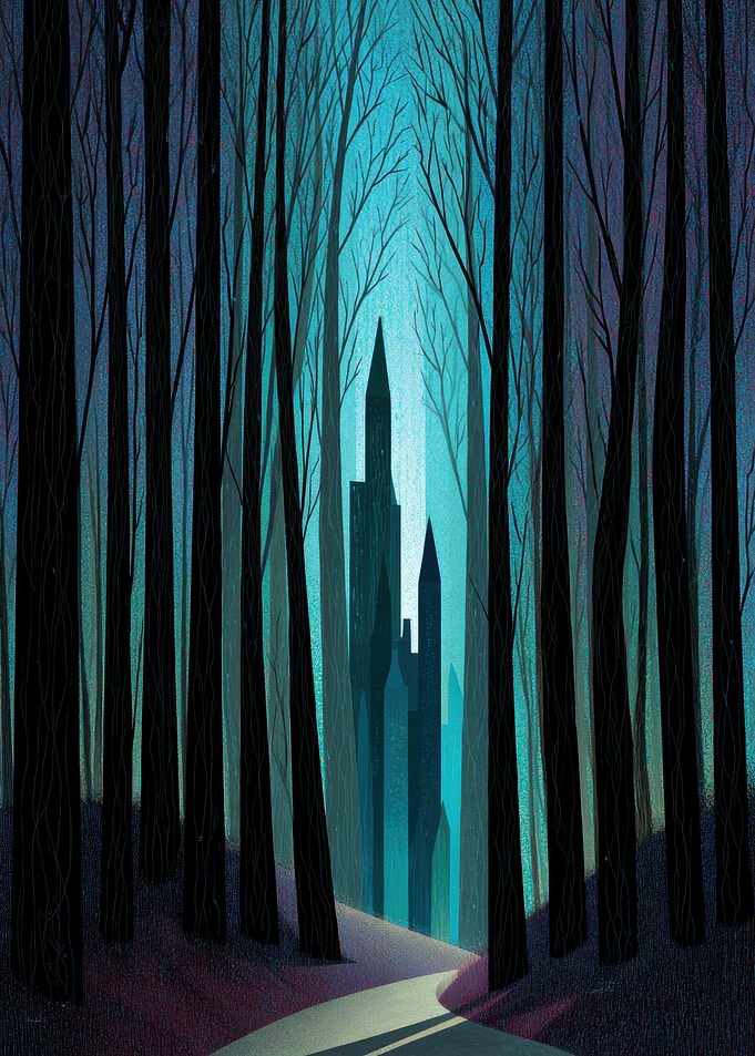 Dark Forest Path to Gothic Castle