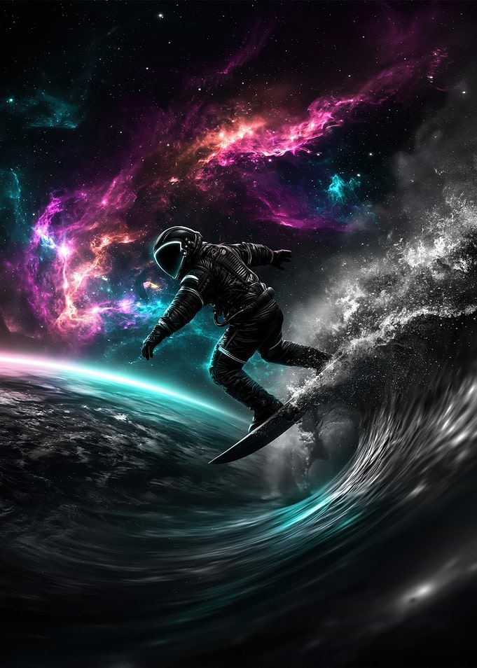 Astronaut Surfing Cosmic Wave