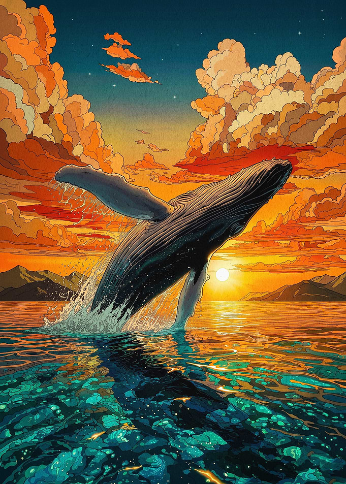 Humpback Whale Sunset Ocean Art