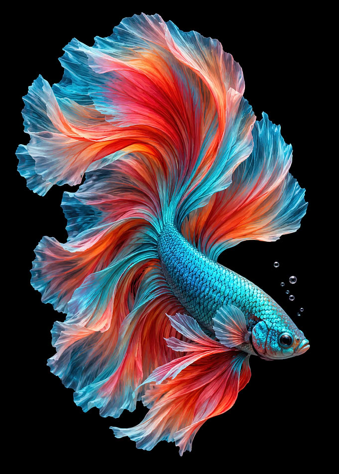Vibrant Betta Fish with Flowing Fins