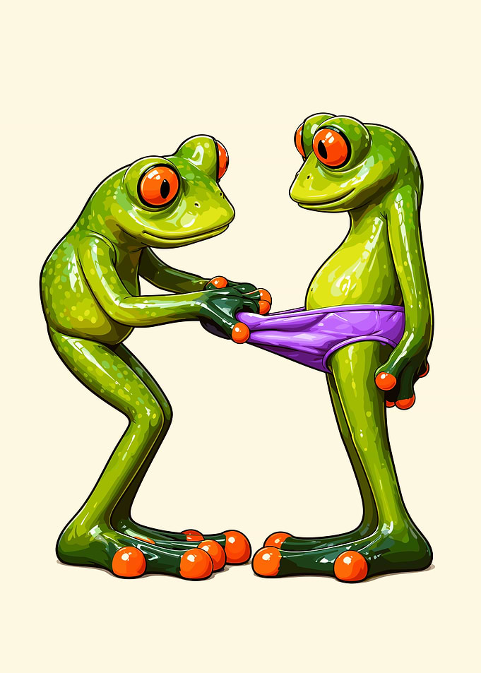 Two Frogs Playing with Underwear