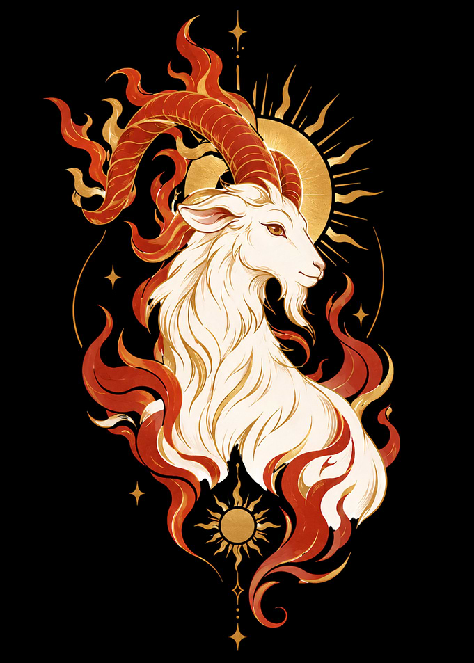 Fiery Capricorn Zodiac Goat Illustration
