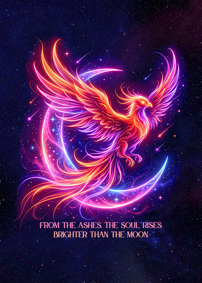Neon Phoenix Rising in Space