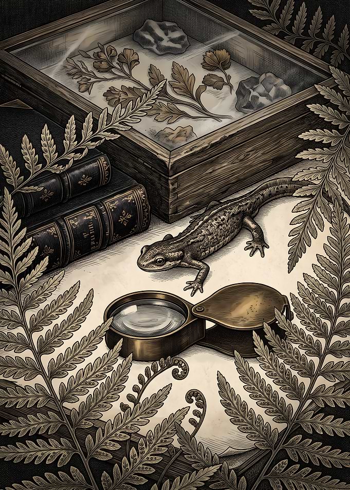 Vintage Naturalist Study with Newt