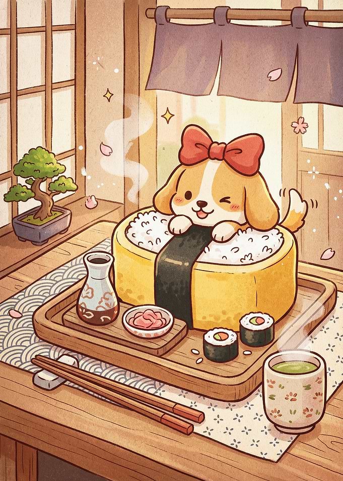 Cute Puppy Sushi Kawaii Anime Art